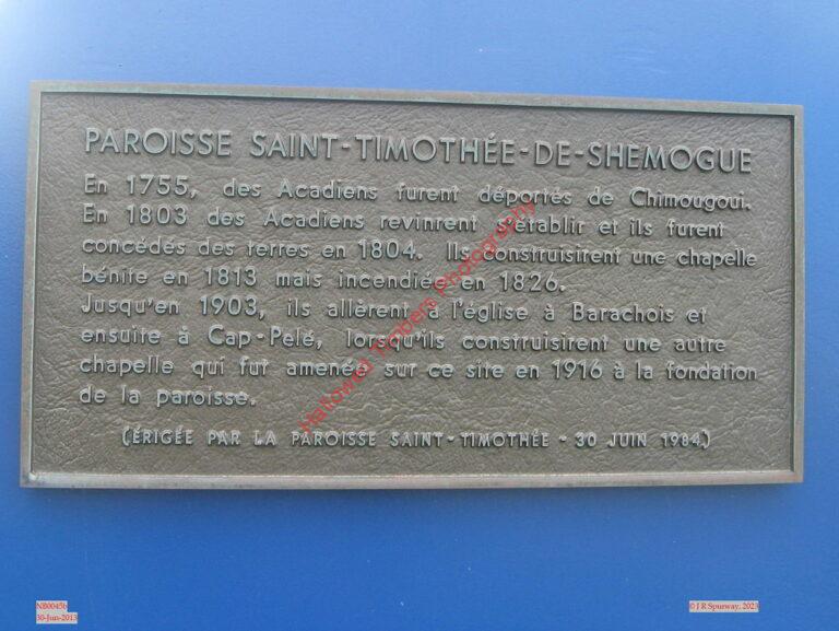 NB0045b Plaque a l'eglise catholique Saint-Thimothee (Catholic), Shemogue NB NB0045b Plaque a l'eglise catholique Saint-Thimothee (Catholic), Shemogue NB