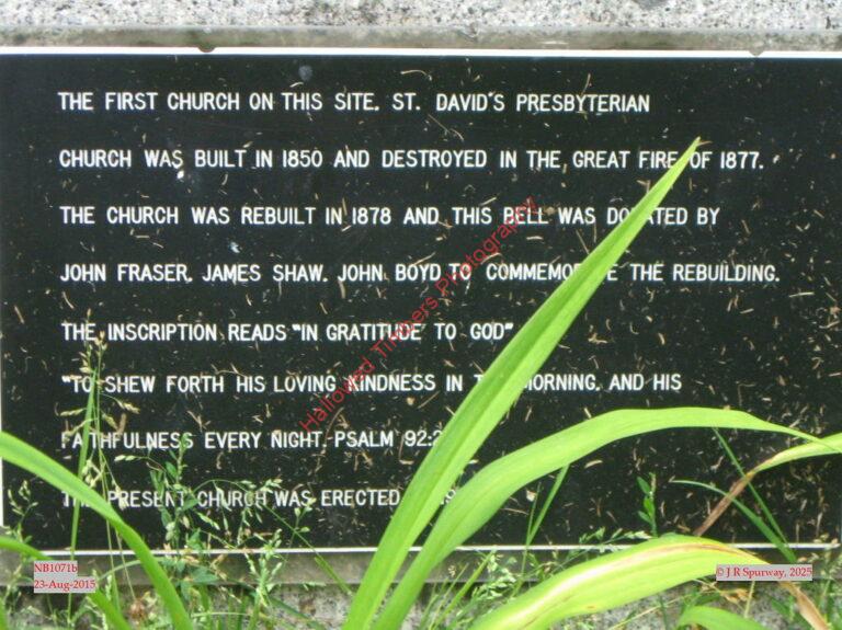 NB1071b Plaque underneath bell at former Saint David Presbyterian Church, Saint John NB NB1071b Plaque underneath bell at former Saint David Presbyterian Church, Saint John NB