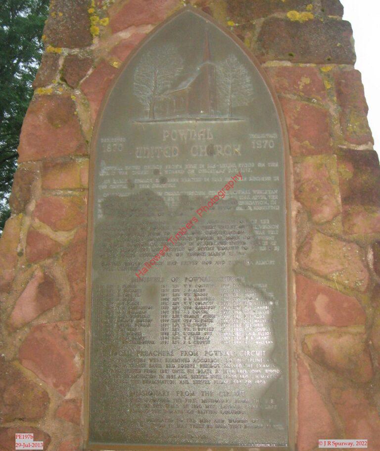 PE197b Plaque at site of former Pownal United Church Plaque, Alexandra PE, taken 29-Jul-2013 © 2022 JR Spurway