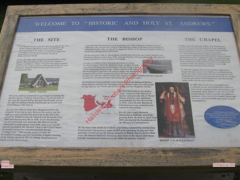 PE236b Plaque at historic St Andrew site (Catholic), Morell PE, taken 30-Jul-2013 © 2022 JR Spurway